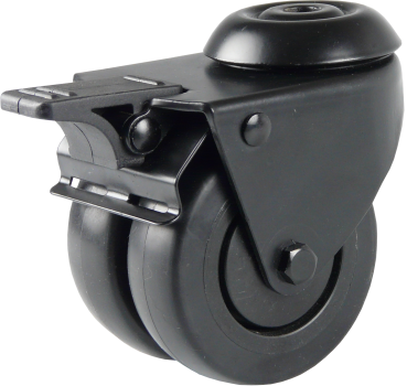 50 mm - Zwart dubbel zwenkwiel met boutgat en rem
