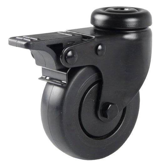 75 mm - Zwart zwenkwiel met boutgat en rem
